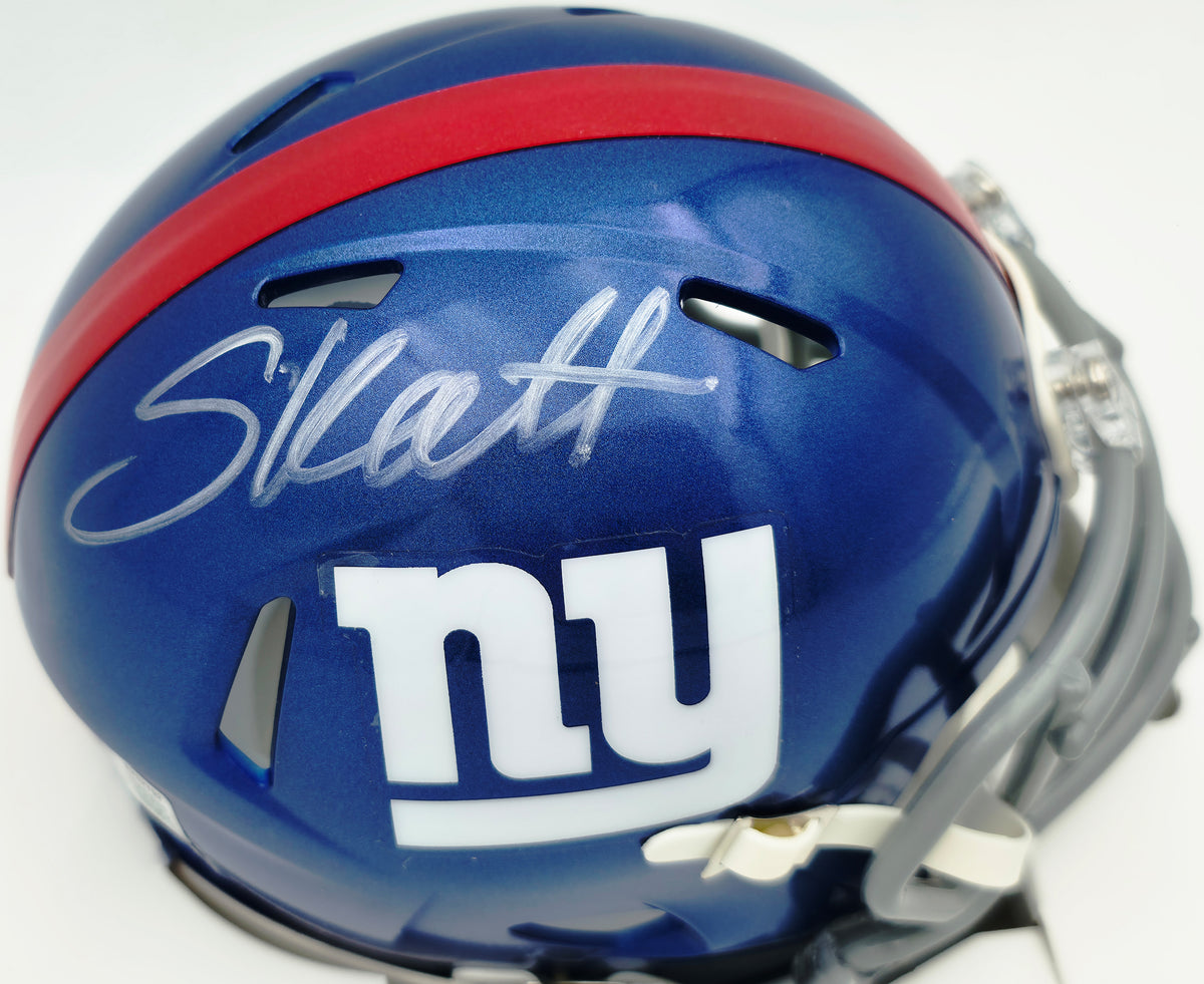 Cam Skattebo Autographed New York Giants Blue Speed Mini Helmet Beckett BAS QR #BX32792