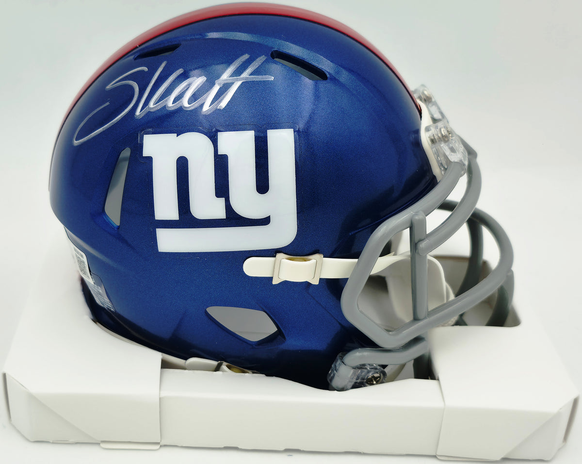 Cam Skattebo Autographed New York Giants Blue Speed Mini Helmet Beckett BAS QR #BX32789
