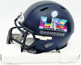 Mike Macdonald Autographed Seattle Seahawks Blue Super Bowl LX Champions Logo Speed Mini Helmet "We Did Not Care" Beckett BAS Witness #4W869563