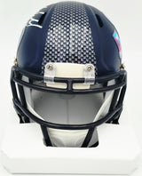 Mike Macdonald Autographed Seattle Seahawks Blue Super Bowl LX Champions Logo Speed Mini Helmet "We Did Not Care" Beckett BAS Witness #4W869563