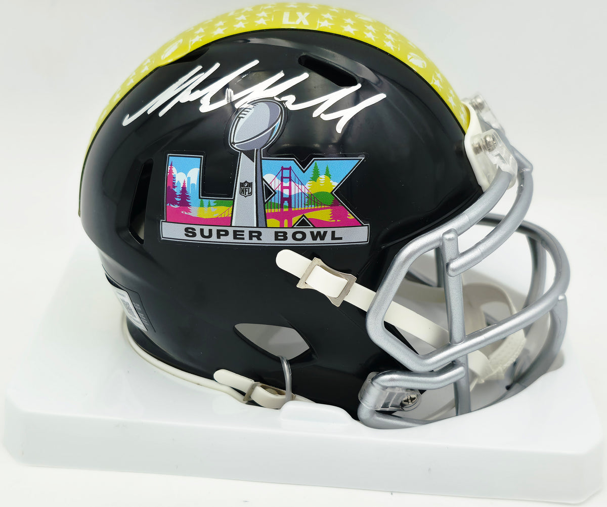 Mike Macdonald Autographed Seattle Seahawks Black Super Bowl LX Logo Speed Mini Helmet "We Did Not Care" Beckett BAS Witness #4W869561