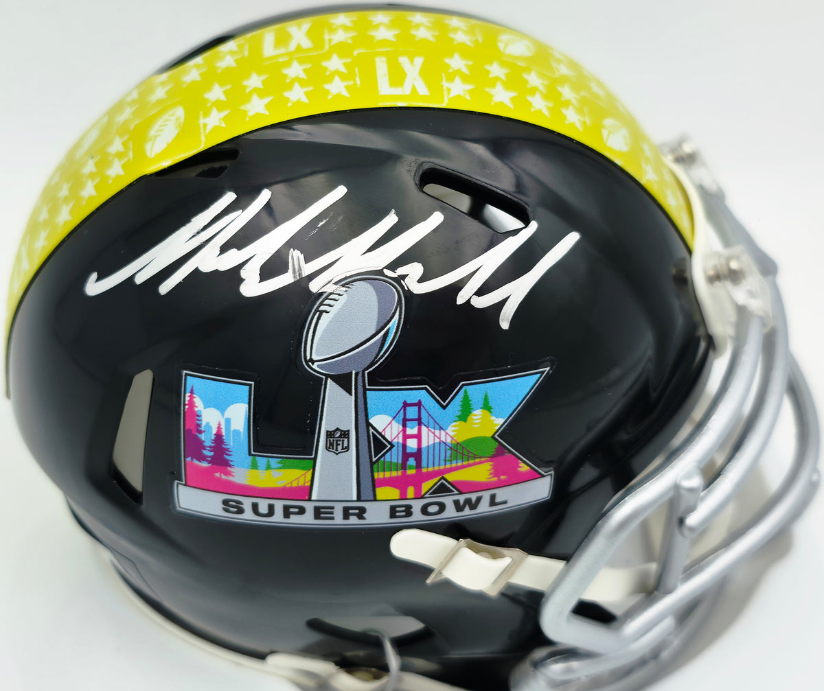 Mike Macdonald Autographed Seattle Seahawks Black Super Bowl LX Logo Speed Mini Helmet "We Did Not Care" Beckett BAS Witness #4W869561