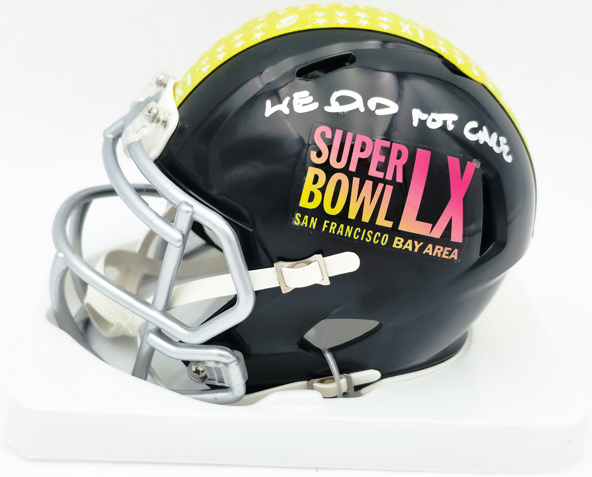 Mike Macdonald Autographed Seattle Seahawks Black Super Bowl LX Logo Speed Mini Helmet "We Did Not Care" Beckett BAS Witness #4W869561