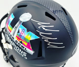 Mike Macdonald Autographed Seattle Seahawks Blue Full Size Super Bowl LX Champions Logo Speed Replica Helmet (Signed Twice) Beckett BAS Witness #4W801973