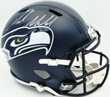 Mike Macdonald Autographed Seattle Seahawks Blue Full Size Super Bowl LX Champions Logo Speed Replica Helmet (Signed Twice) Beckett BAS Witness #4W801973