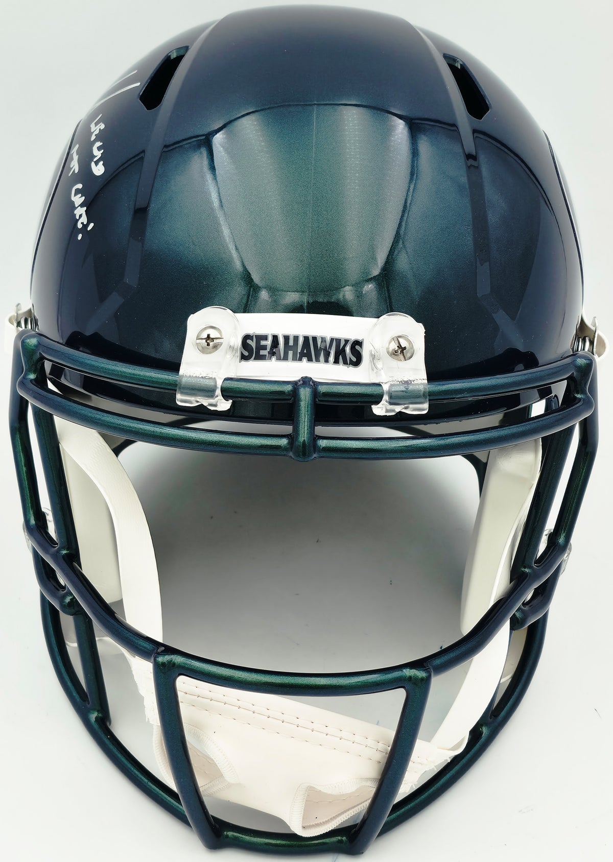 Mike Macdonald Autographed Seattle Seahawks Rivalries Full Size Speed Replica Helmet "We Did Not Care" (Smudged) Beckett BAS Witness #4W801943