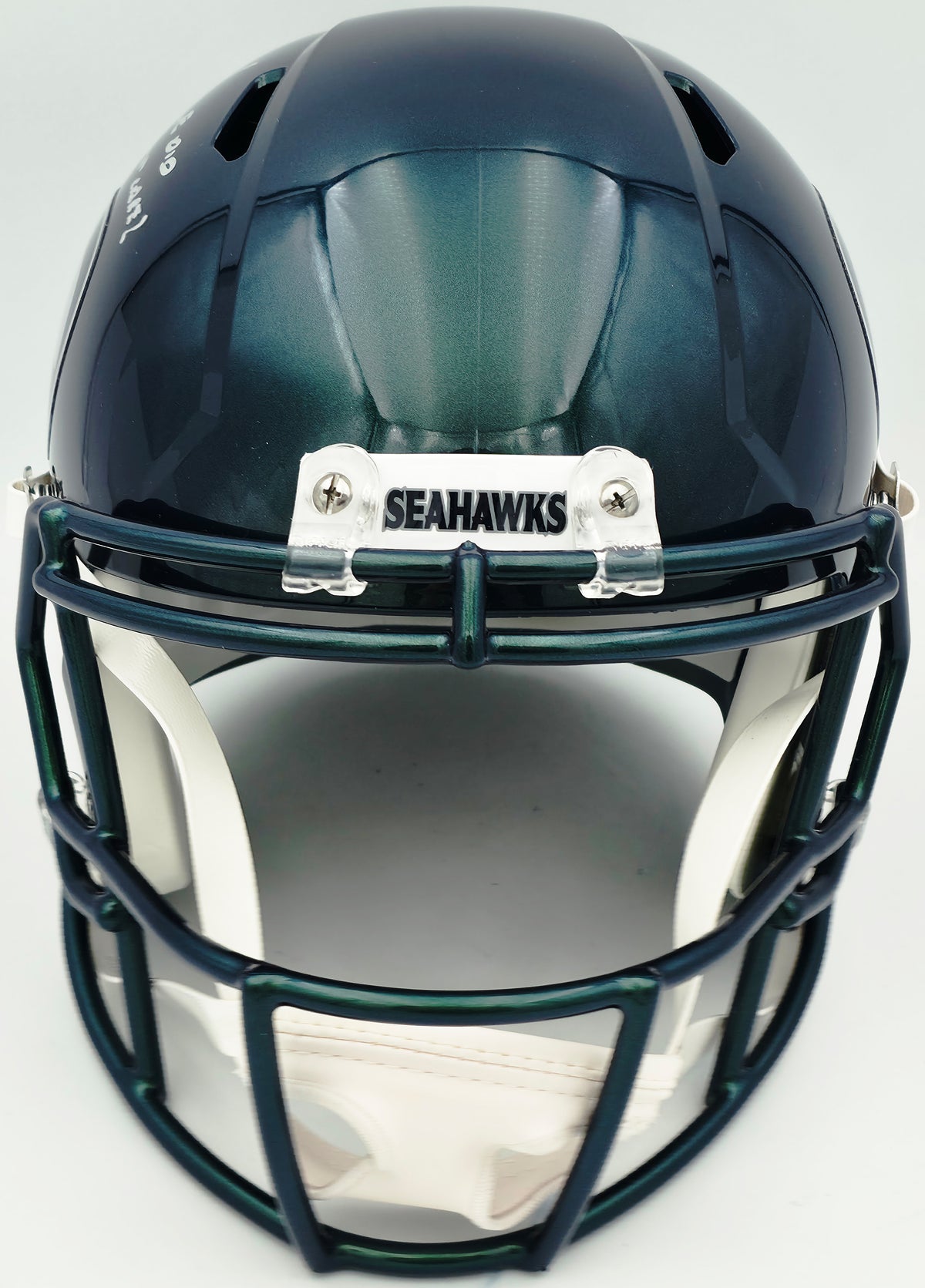 Mike Macdonald Autographed Seattle Seahawks Rivalries Full Size Speed Replica Helmet "We Did Not Care" (Smudged) Beckett BAS Witness #4W801946
