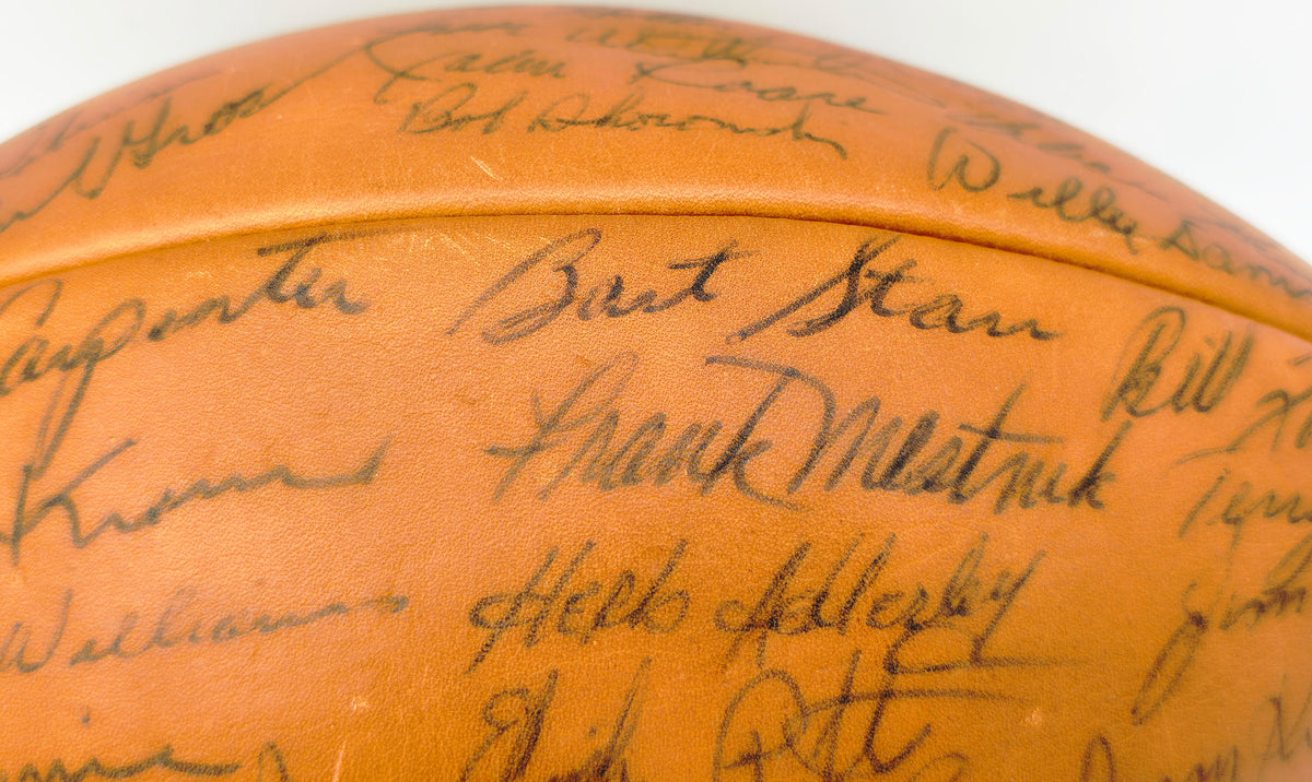 1963 Green Bay Packers Autographed Official NFL Leather Football With 49 Signatures Including Vince Lombardi & Bart Starr Beckett BAS #AG007963