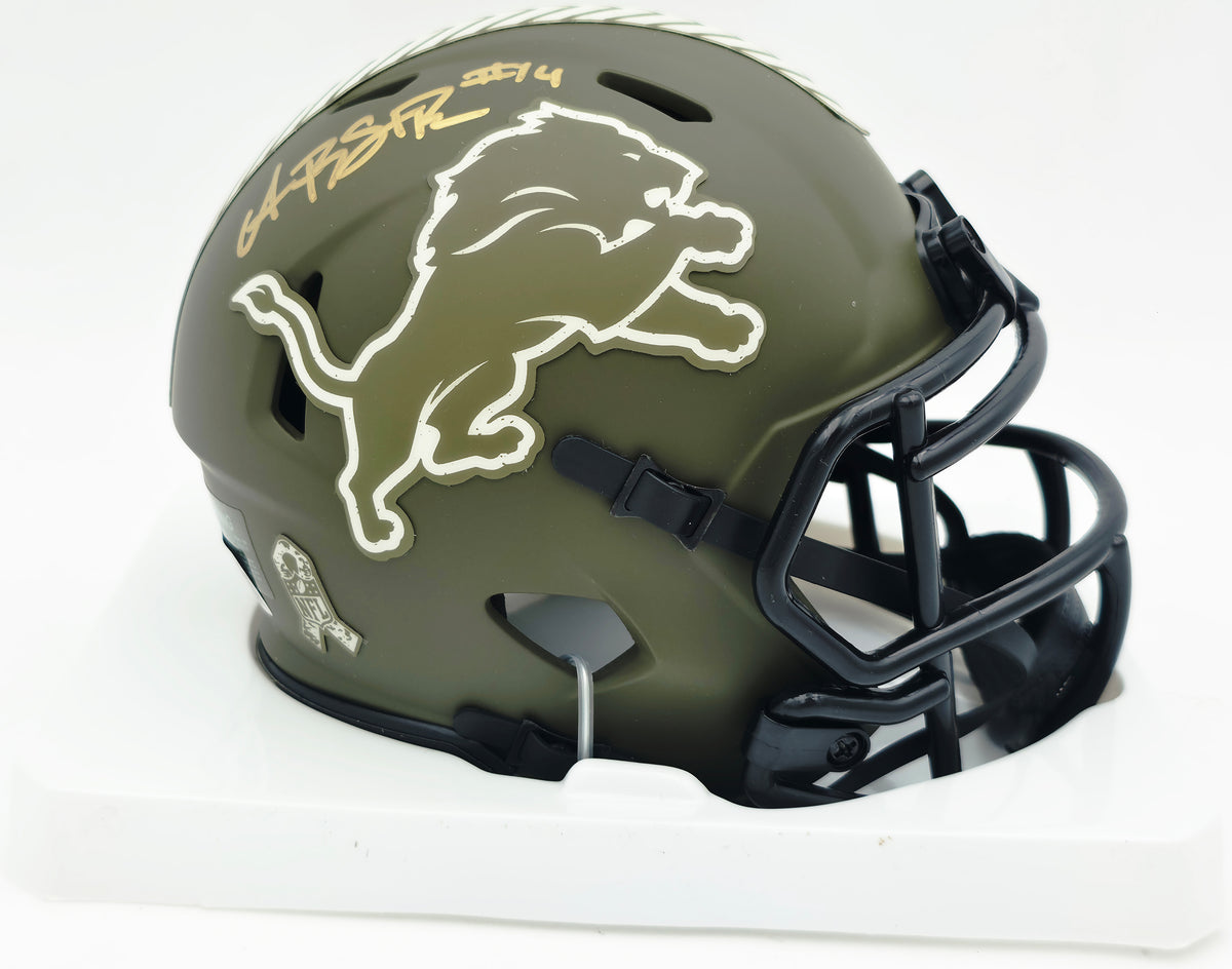 Amon-Ra St. Brown Autographed Detroit Lions Salute to Service Speed Mini Helmet Beckett BAS Witness #W350971