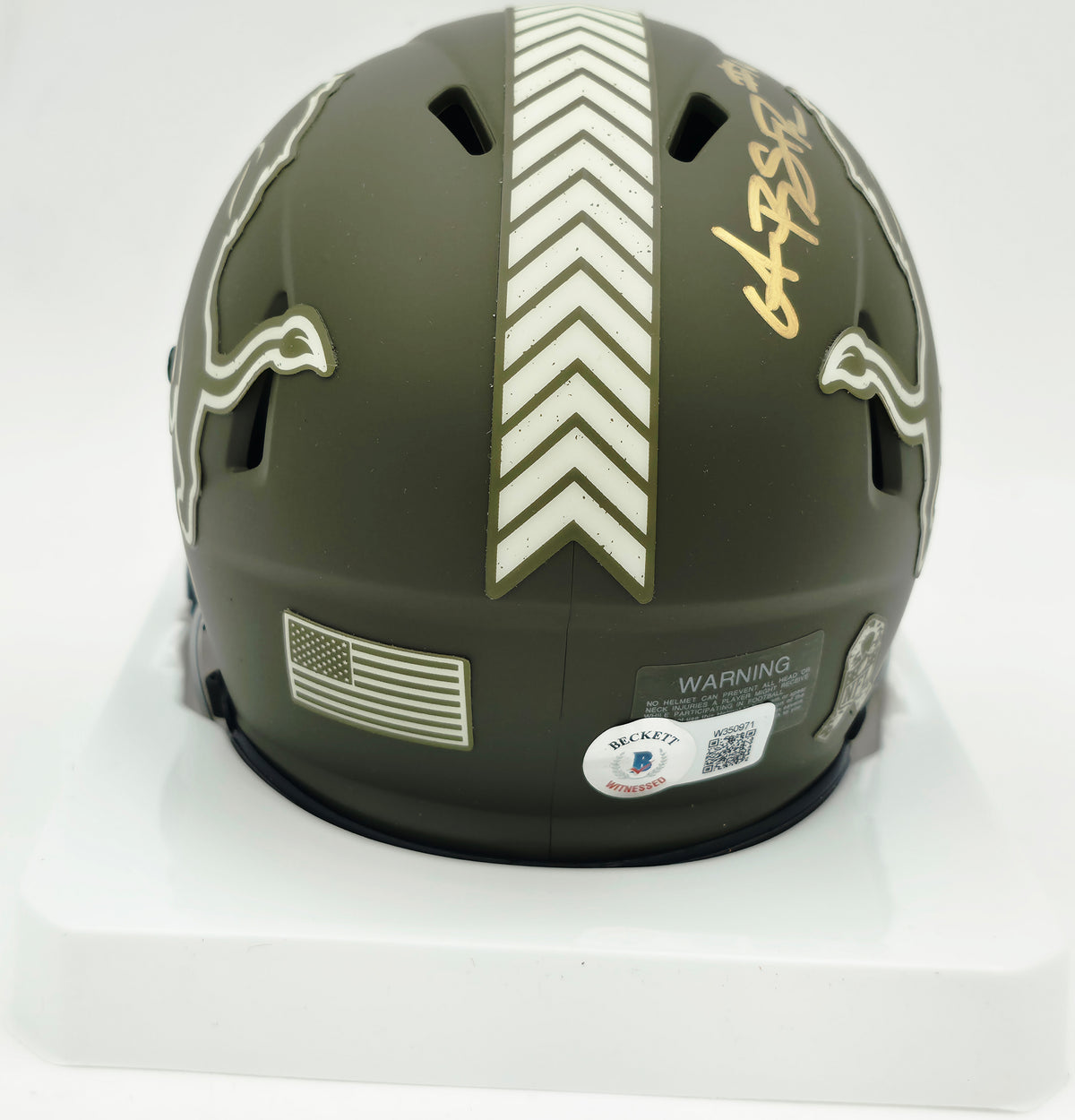 Amon-Ra St. Brown Autographed Detroit Lions Salute to Service Speed Mini Helmet Beckett BAS Witness #W350971
