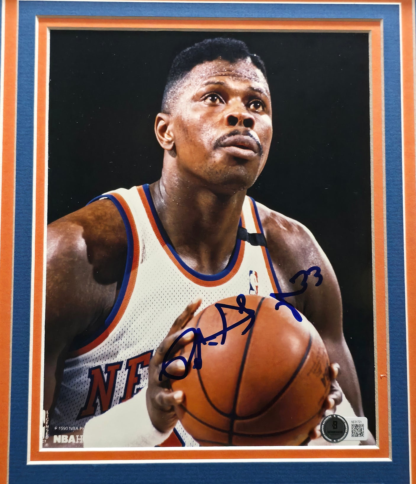 Patrick Ewing Autographed Framed 8x10 Photo New York Knicks Beckett BAS QR #AE31721