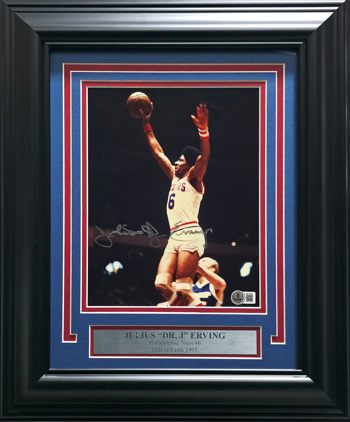 Julius "Dr. J" Erving Autographed Framed 8x10 Photo Philadelphia 76ers Beckett BAS #BS12758