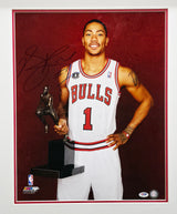 Derrick Rose Autographed Framed 16x20 Photo Chicago Bulls MVP Trophy PSA/DNA #4A07260