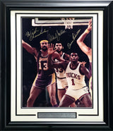 Wilt Chamberlain, Kareem Abdul Jabbar & Oscar Roberton Autographed Framed 16x20 Photo Auto Grade Gem Mint 10 Beckett BAS #AE16662