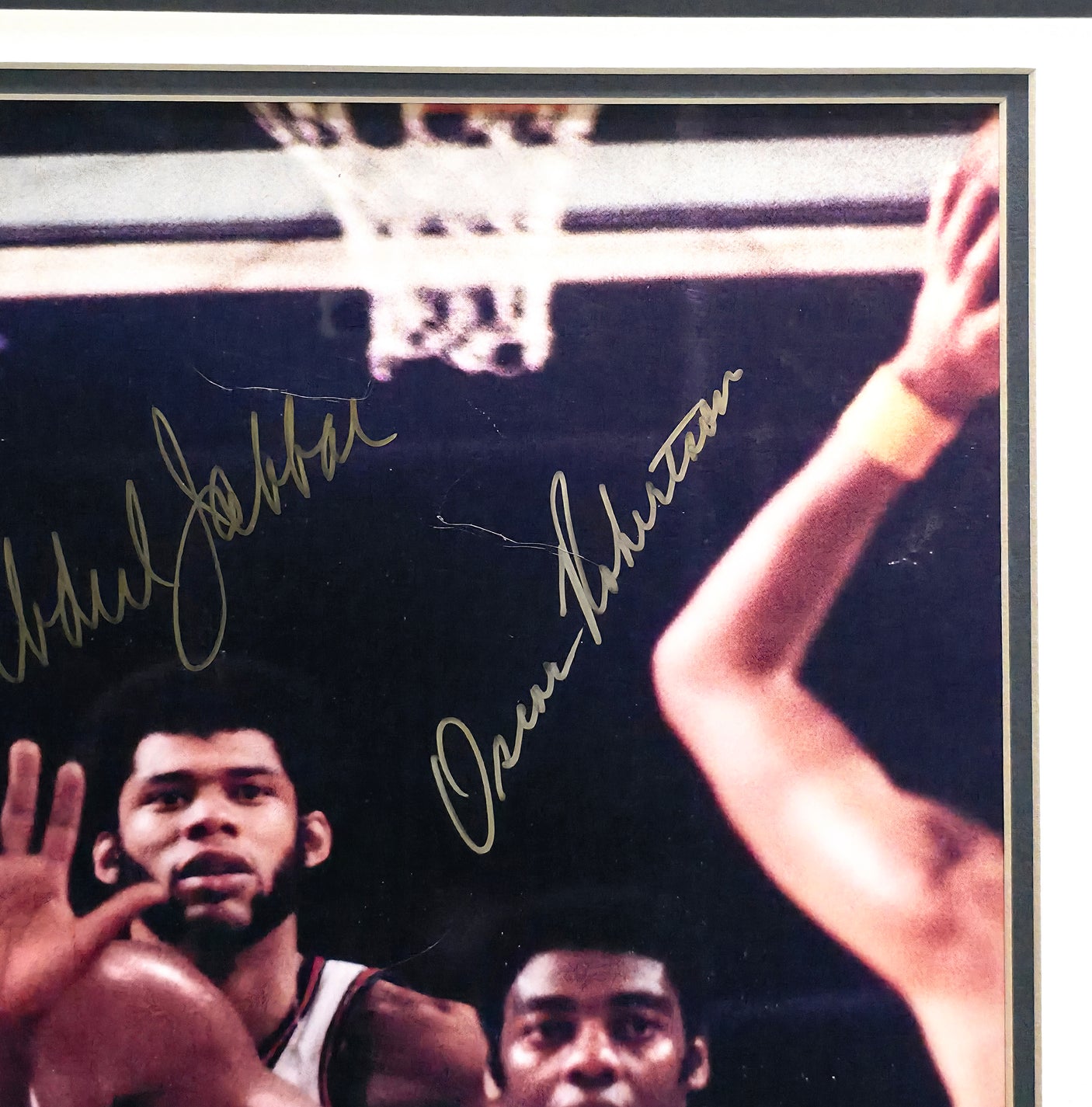 Wilt Chamberlain, Kareem Abdul-Jabbar & Oscar Robertson Autographed Framed 16x20 Photo Auto Grade Gem Mint 10 Beckett BAS #AE16662