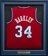 Philadelphia 76ers Charles Barkley Autographed Framed Red Jersey Beckett BAS QR #BS30310