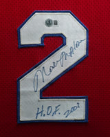 Philadelphia 76ers Moses Malone Autographed Framed Red Jersey "HOF 2001" Beckett BAS QR #BS30061