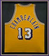 Los Angeles Lakers Wilt Chamberlain Autographed Framed Gold Jersey JSA #ZZ42005