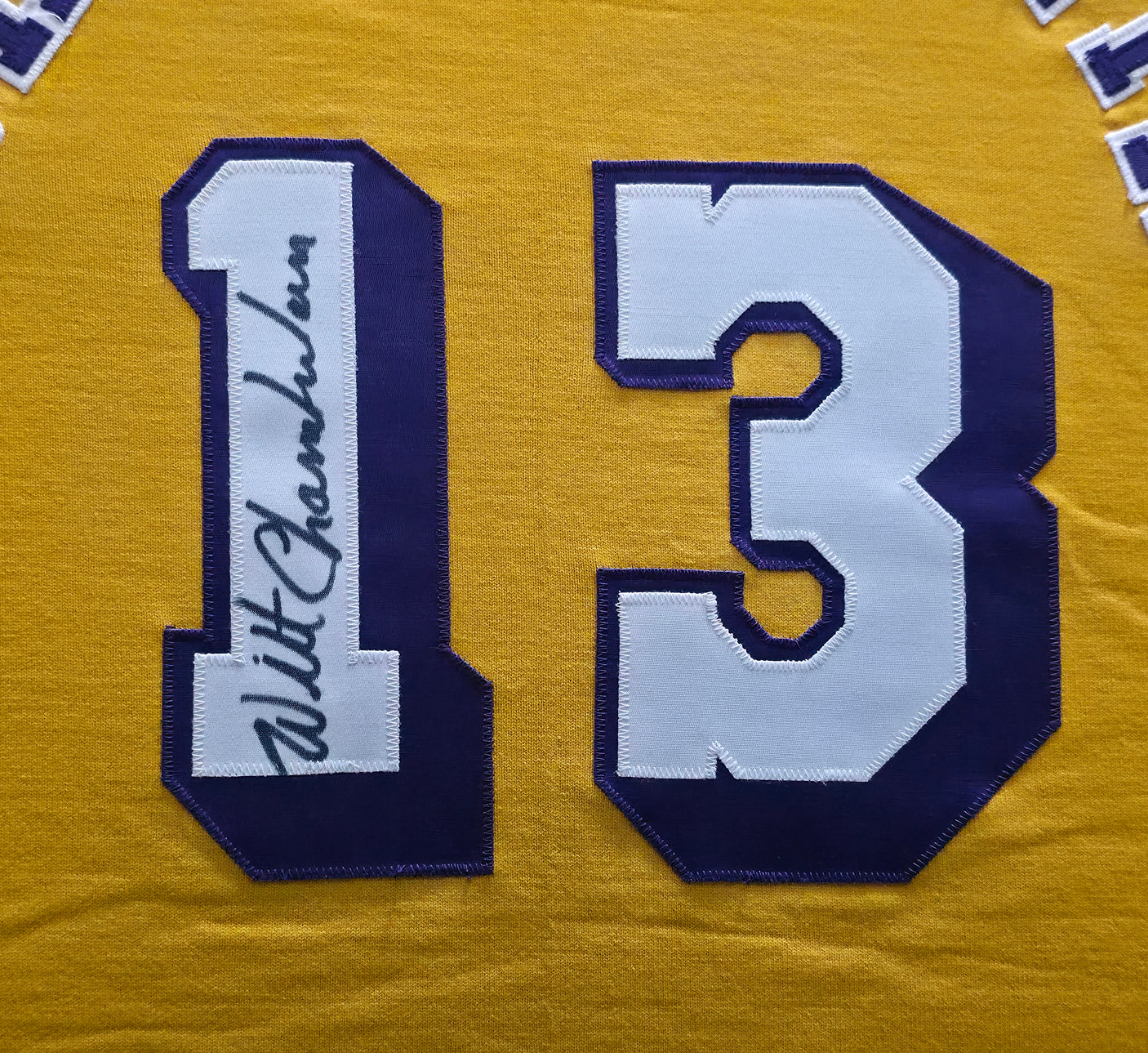 Los Angeles Lakers Wilt Chamberlain Autographed Framed Gold Jersey JSA #ZZ42005