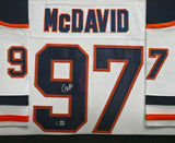 Edmonton Oilers Connor McDavid Autographed Framed White Adidas Jersey Beckett BAS QR #AE02767