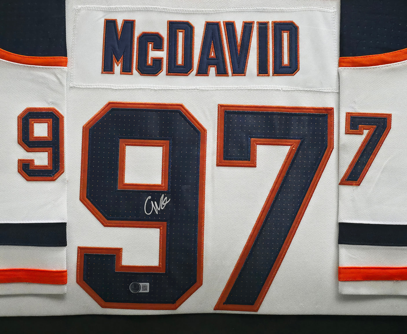 Edmonton Oilers Connor McDavid Autographed Framed White Adidas Jersey Beckett BAS QR #AE02767