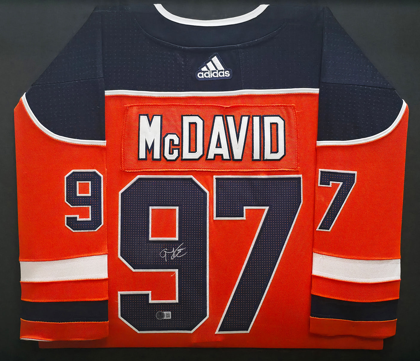 Edmonton Oilers Connor McDavid Autographed Framed Orange Adidas Jersey Beckett BAS QR #AE02766