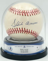 Hank Aaron Autographed Official NL Baseball Atlanta Braves Auto Grade Mint 9 Beckett BAS #18630505