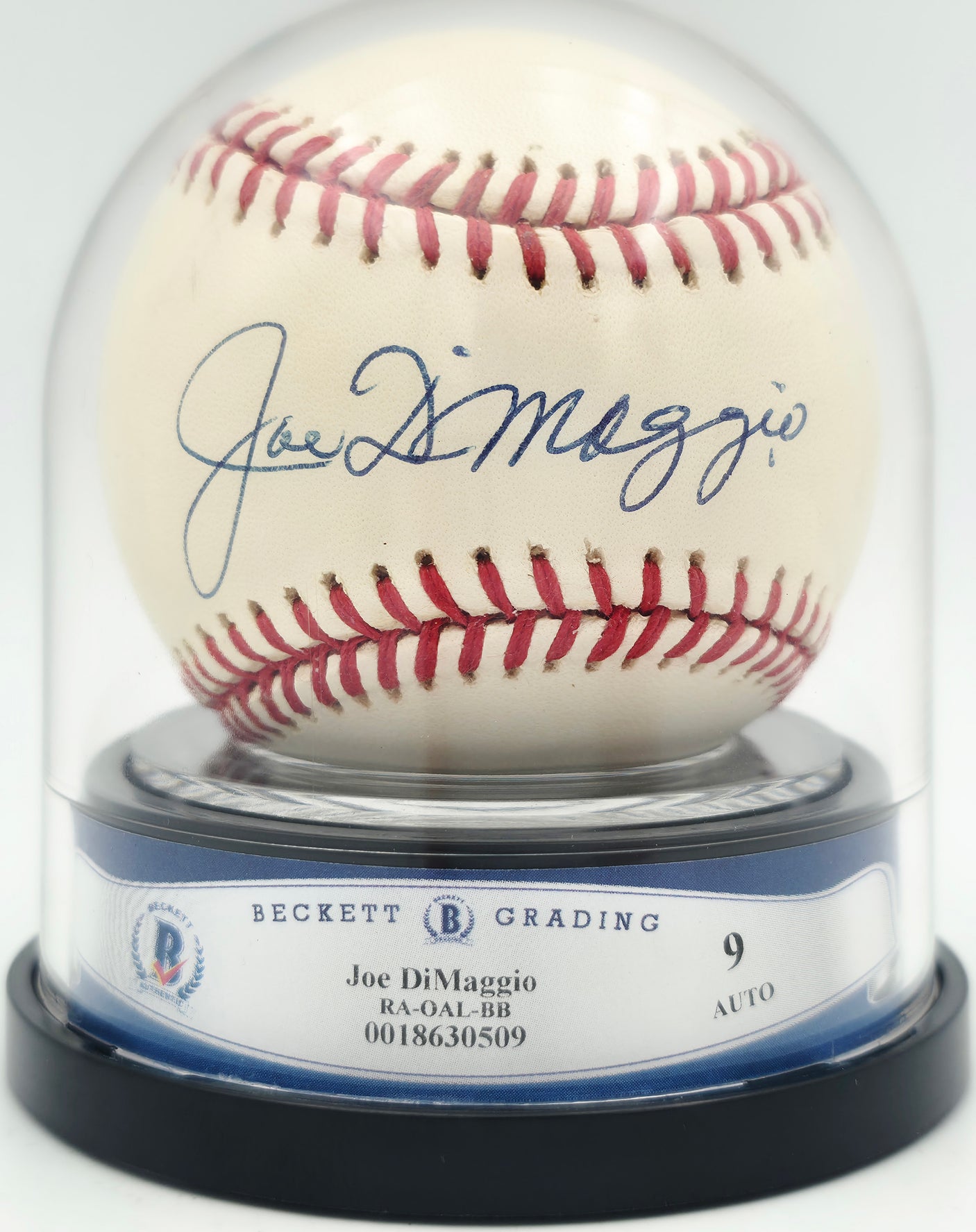 Joe DiMaggio Autographed Official AL Baseball New York Yankees Auto Grade Mint 9 Beckett BAS #18630509