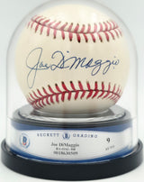 Joe DiMaggio Autographed Official AL Baseball New York Yankees Auto Grade Mint 9 Beckett BAS #18630509