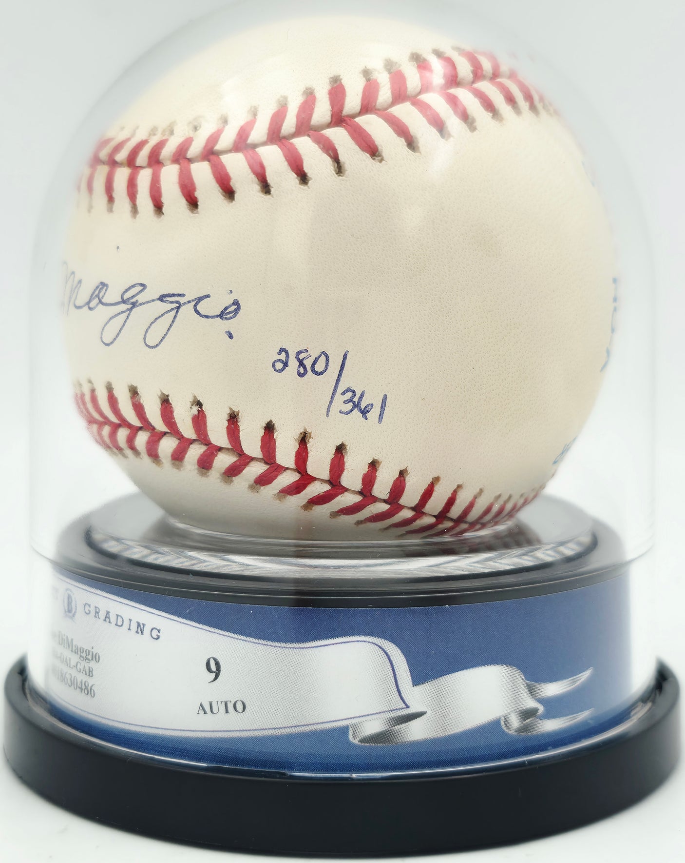 Joe DiMaggio Autographed Official AL Baseball New York Yankees Auto Grade Mint 9 #280/361 Beckett BAS #18630486