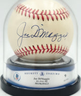 Joe DiMaggio Autographed Official AL Baseball New York Yankees Auto Grade Mint 9 Beckett BAS #18630423