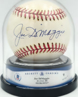 Joe DiMaggio Autographed Official AL Baseball New York Yankees Auto Grade Mint 9 Beckett BAS #18630537