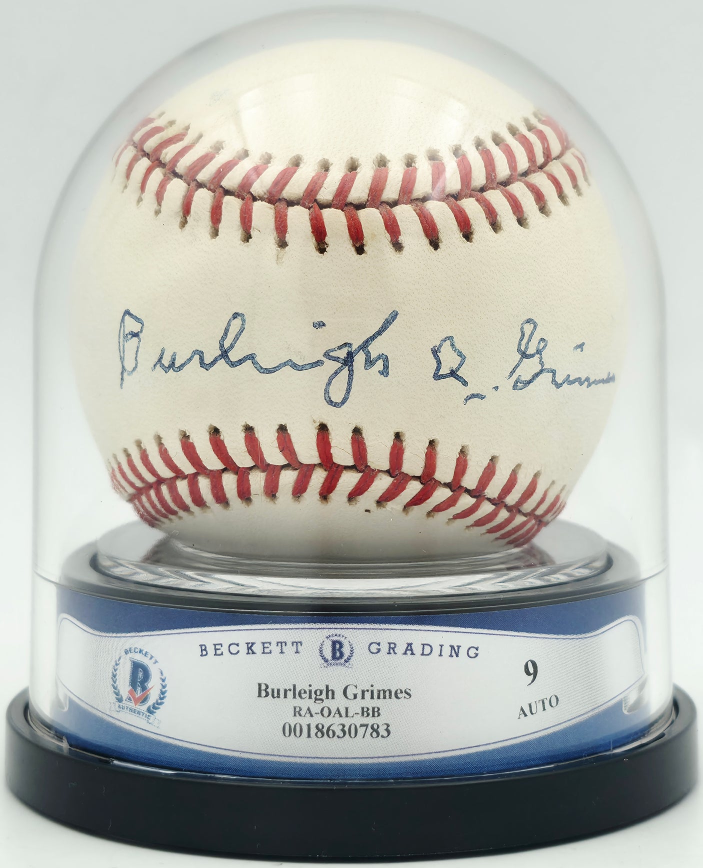 Burleigh Grimes Autographed Official AL Baseball Brooklyn Dodgers Auto Grade Mint 9 Beckett BAS #18630783