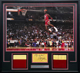 Michael Jordan Autographed Framed Cut Signature Collage With Game Used Floor Pieces & Poster Chicago Bulls "My Very Best" Beckett BAS #AE49191