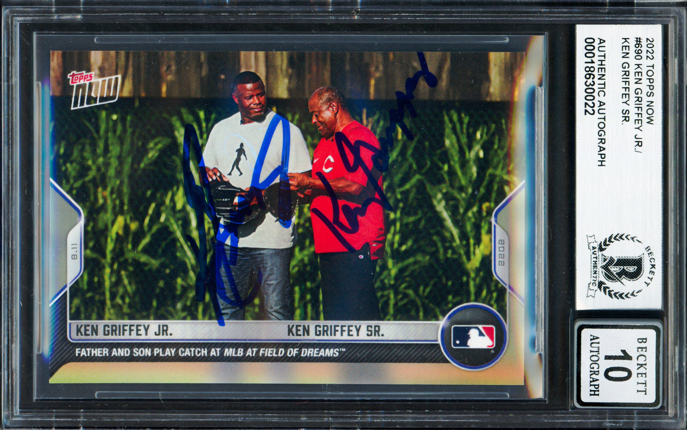 Ken Griffey Jr. & Sr. Autographed 2022 Topps Now Card #690 Auto Grade Gem Mint 10 Field of Dreams Beckett BAS #18630022