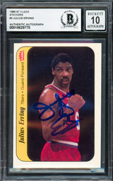 Julius Dr. J Erving Autographed 1986-87 Fleer Sticker Card #5 Philadelphia 76ers Auto Grade Gem Mint 10 Beckett BAS #18629778