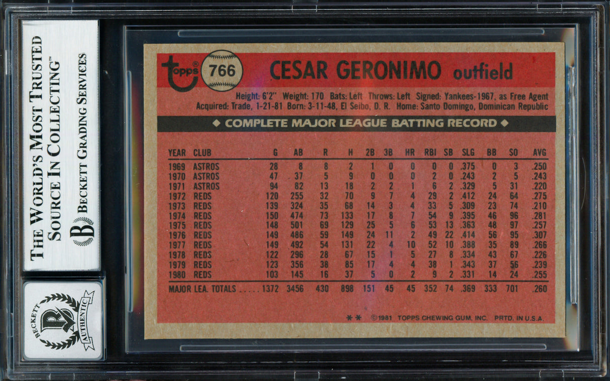 Cesar Geronimo Autographed 1981 Topps Traded Card #766 Kansas City Royals Auto Grade Gem Mint 10 Beckett BAS #18629925
