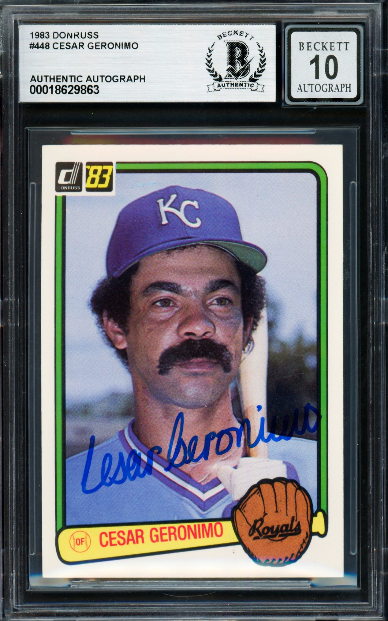 Cesar Geronimo Autographed 1983 Donruss Card #448 Kansas City Royals Auto Grade Gem Mint 10 Beckett BAS #18629863