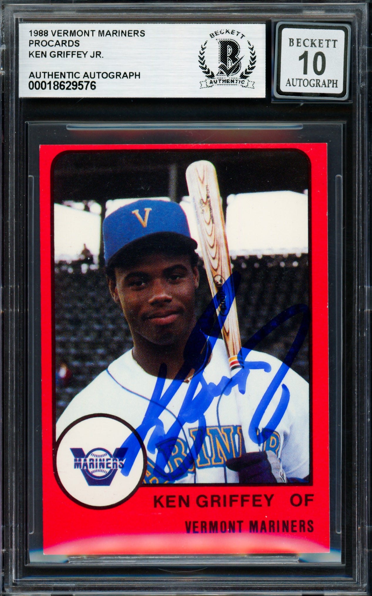 Ken Griffey Jr. Autographed 1988 Procards Rookie Card Vermont Mariners Auto Grade Gem Mint 10 Beckett BAS #18629576
