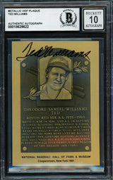 Ted Williams Autographed 1981-89 Hall of Fame HOF Metal Plaque Card Boston Red Sox Auto Grade Gem Mint 10 Beckett BAS #18629622