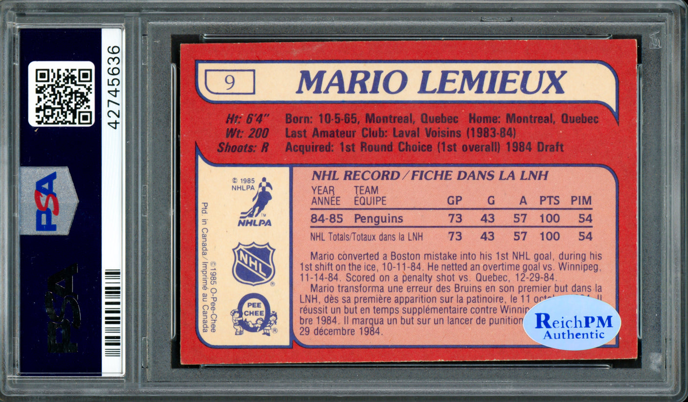 Mario Lemieux Autographed 1985-86 O-PEE-CHEE Rookie Card #9 Pittsburgh Penguins PSA/DNA #42745636