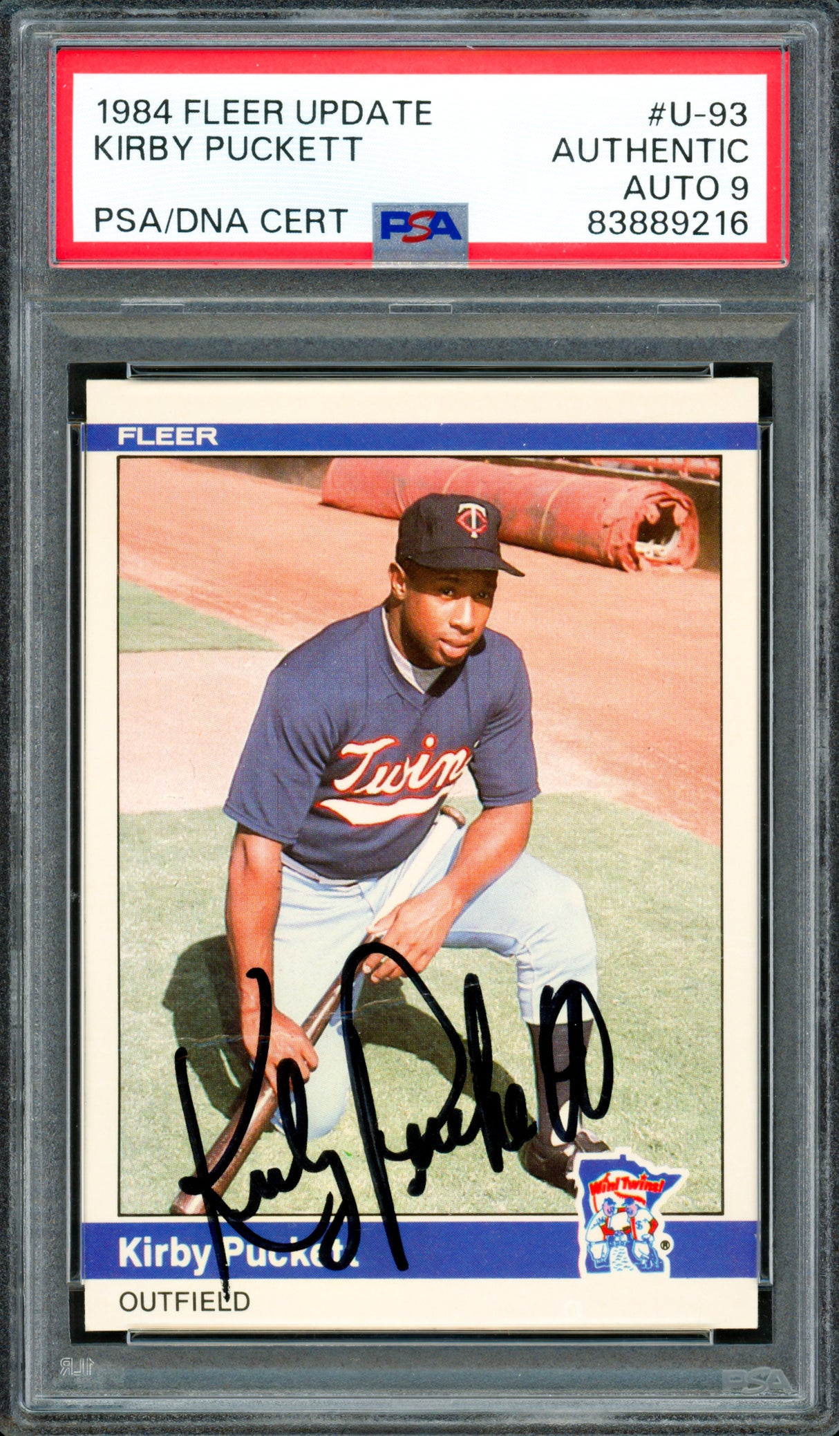 Kirby Puckett Autographed 1984 Fleer Update Rookie Card #U-93 Minnesota Twins Auto Grade Mint 9 PSA/DNA #83889216
