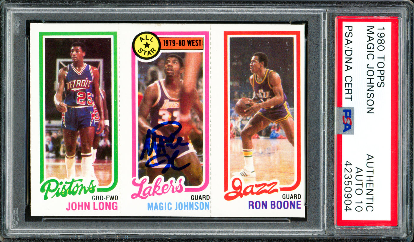 Magic Johnson Autographed 1980-81 Topps Rookie Card #18 Los Angeles Lakers Auto Grade Gem Mint 10 PSA/DNA #42350904