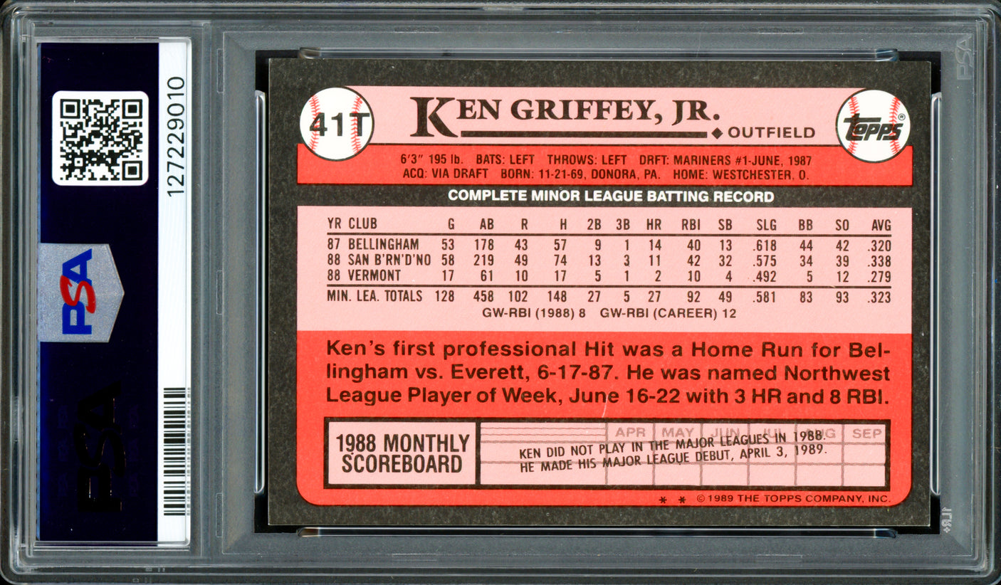 Ken Griffey Jr. Autographed 1989 Topps Traded Tiffany Rookie Card #41T Seattle Mariners PSA 7 Auto Grade Gem Mint 10 PSA/DNA #127229010