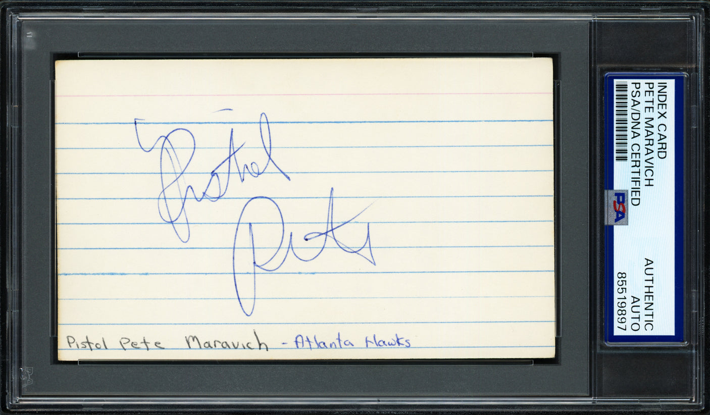 Pistol Pete Maravich Autographed 3x5 Index Card Atlanta Hawks PSA/DNA #85519897