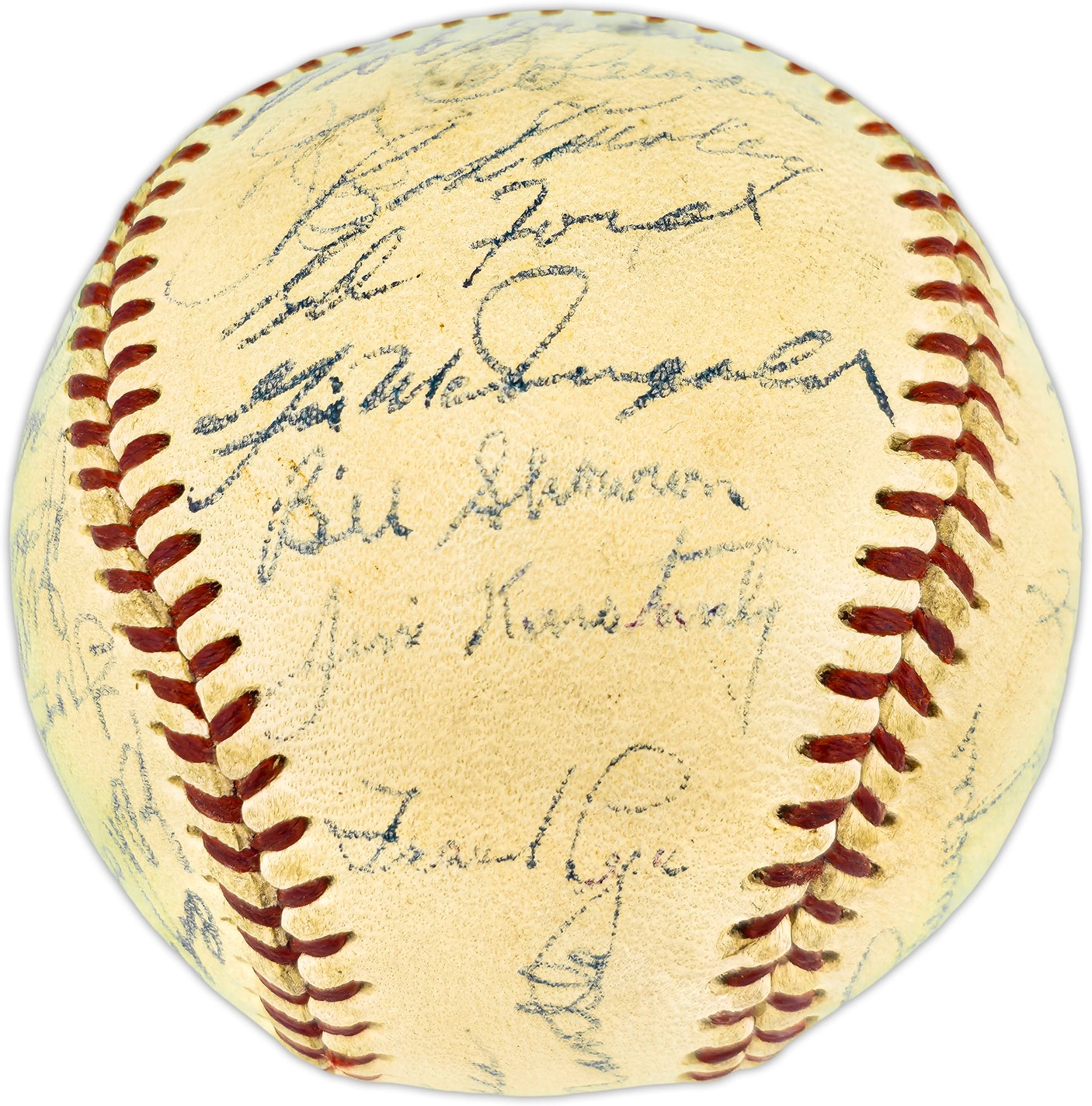 1955 New York Yankees Autographed Official Harridge AL Baseball With 30 Signatures Including Mickey Mantle Beckett BAS QR #AE33059