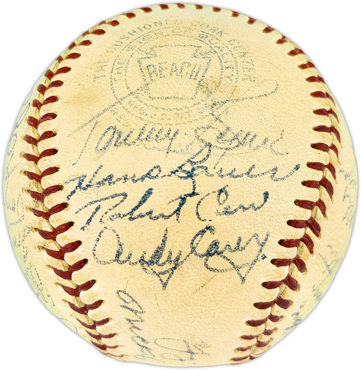 1955 New York Yankees Autographed Official Harridge AL Baseball With 30 Signatures Including Mickey Mantle Beckett BAS QR #AE33059