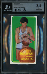 Pistol Pete Maravich Autographed 1970-71 Topps Rookie Card #123 Atlanta Hawks BGS 3.5 Auto Grade Near Mint/Mint 8 Beckett BAS #18628691