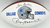 Tom Landry & Roger Staubach Autographed Official NFL Dallas Cowboys Logo White Football JSA #YY62144