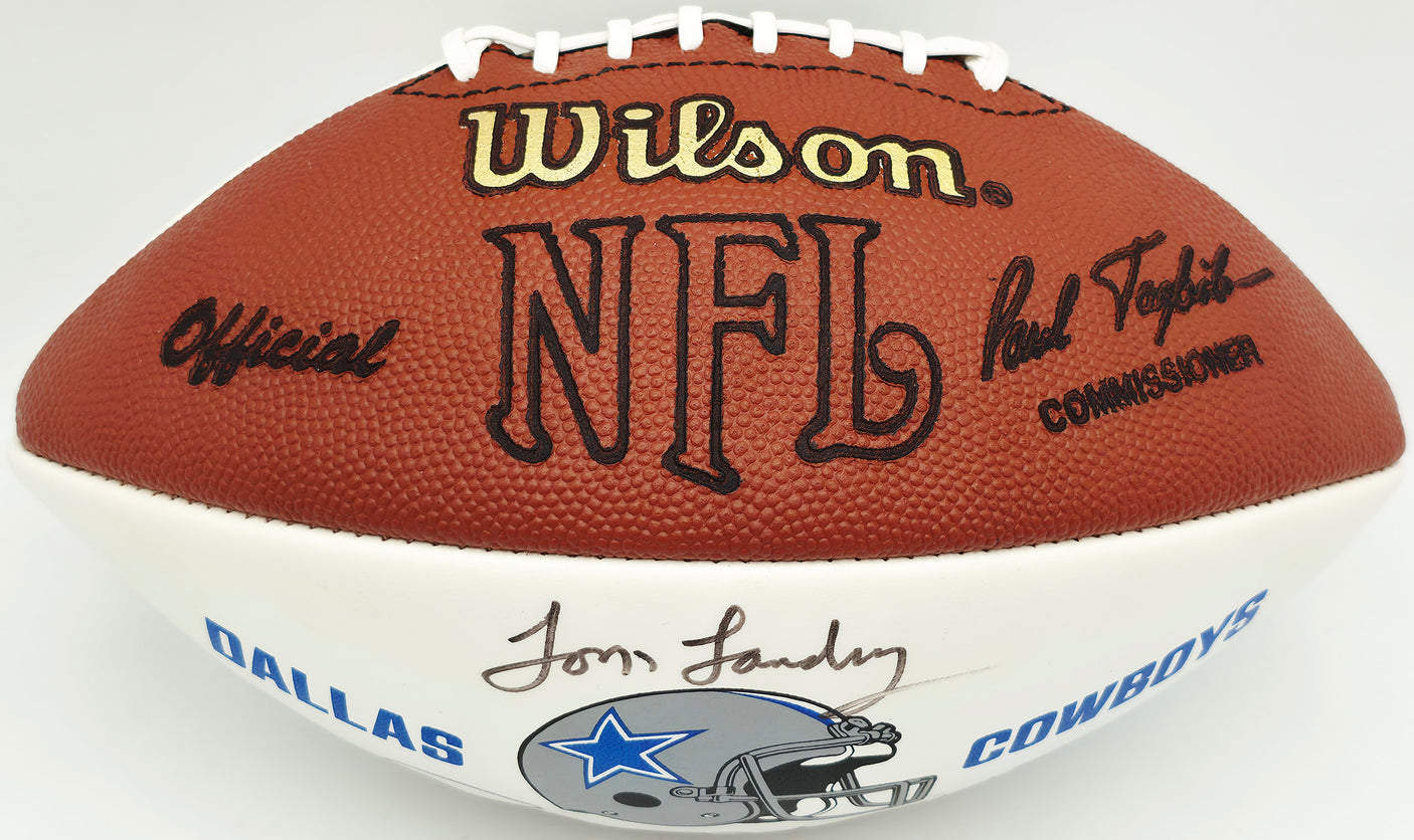 Tom Landry & Roger Staubach Autographed Official NFL Dallas Cowboys Logo White Football JSA #YY62144